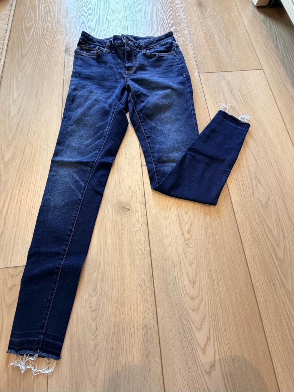 a.n.a Dark Blue Skinny Jeans with Frayed Hem